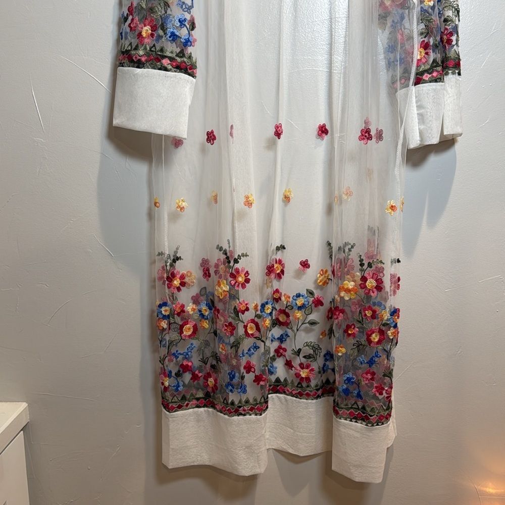 Kimono Sheer White Floral Embroidery Wedding Bridal Spring Shower Beach Boho - Picture 9 of 12